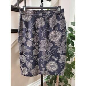 JOSEPh JANARD Womens Navy Floral Viscose Flat Front Lined Vented Mini Skirt Sz S